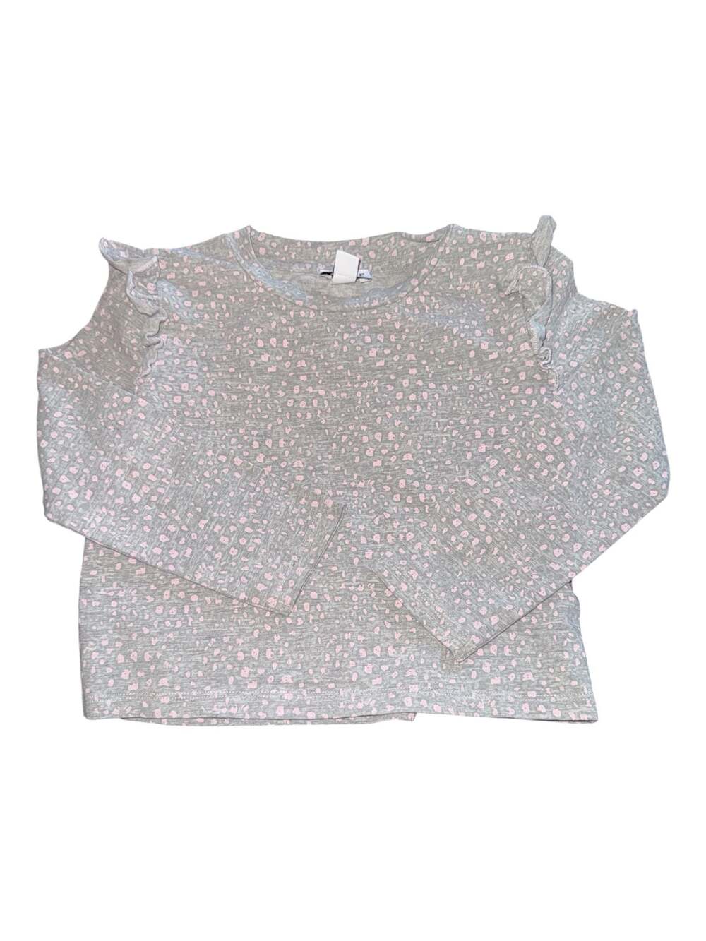 Splendid Girls Long Sleeve Ruffle-Shoulder Top in Grey and Pink Print